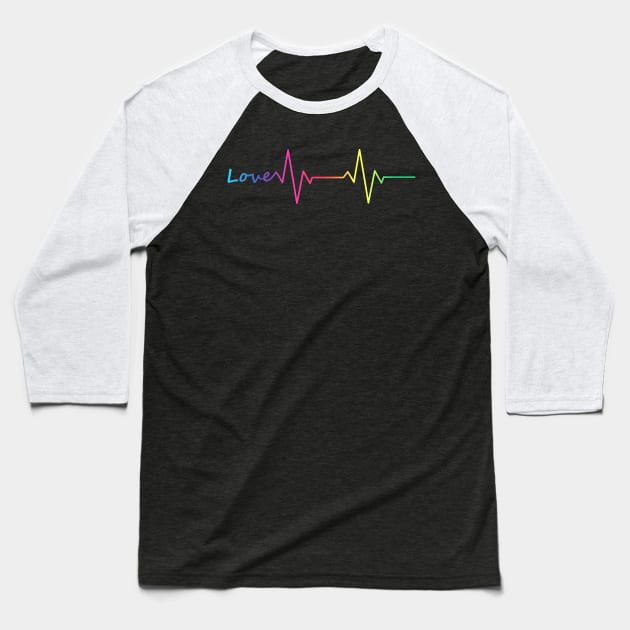 Rainbow Love Heartbeat Baseball T-Shirt by Olooriel